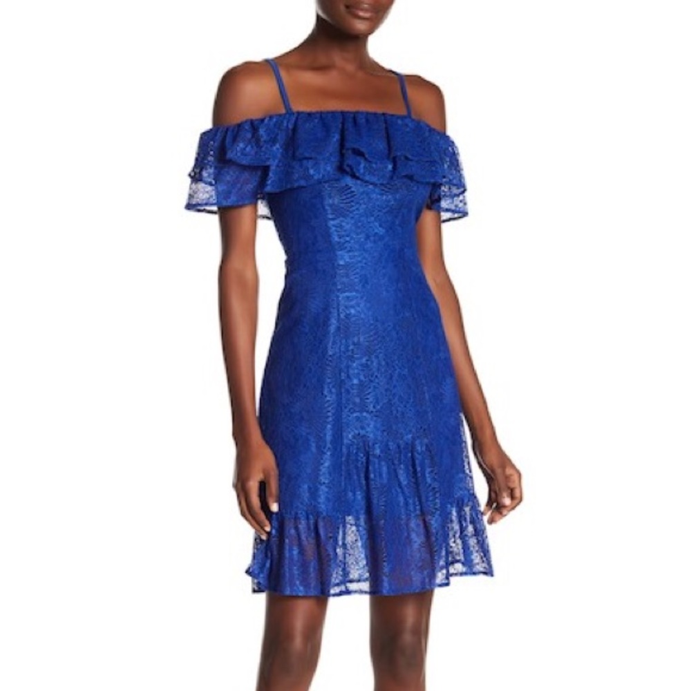 💖 KENSIE OFF THE SHOULDER RUFFLE LACE DRESS